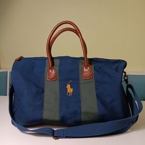Polo Ralph Lauren Bag Blue Canvas Duffle Travel Weekend Carry On Overnight Gym
